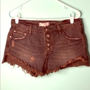 Free people button fly destroyed denim shorts
